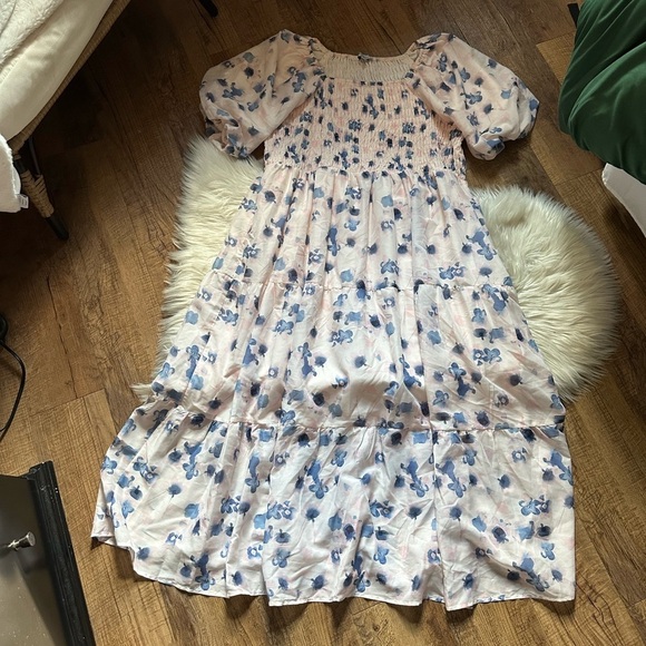 POLAGRAM Maylene Blue Floral Smocked Dress - Picture 4 of 6